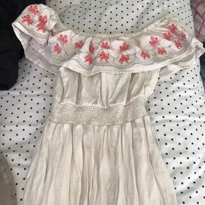 off the shoulder cream maxi dress